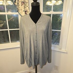 ISDA & CO Women's Gray V-Neck Long‎ Sleeve Button-Down Cardigan